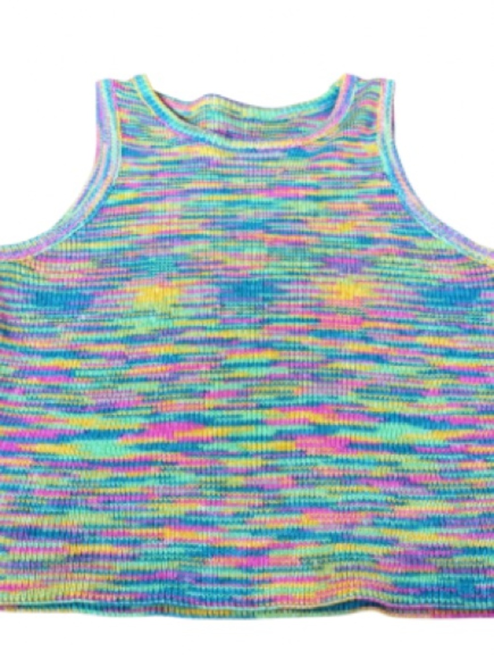 Vintage Y2K Rainbow Knit Sweater Tank Top Womens XL Colorful Sleeveless Crop